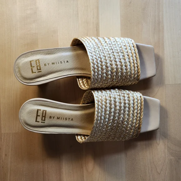 Miista Raffia Gold Square-Toe Sandals EU 38 - Picture 4 of 6
